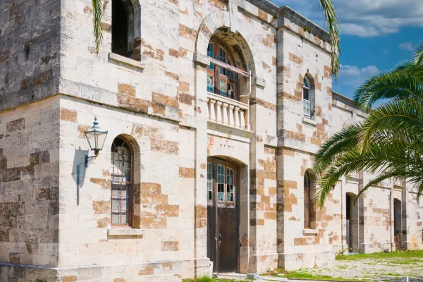 An old building with a stone walkway