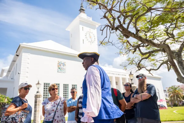 Hamilton, Bermuda town crier Ed Christopher gives a historical tour