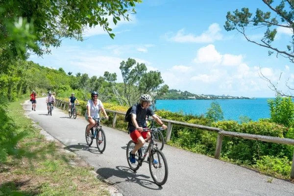 A group biking along a trail in Bermuda