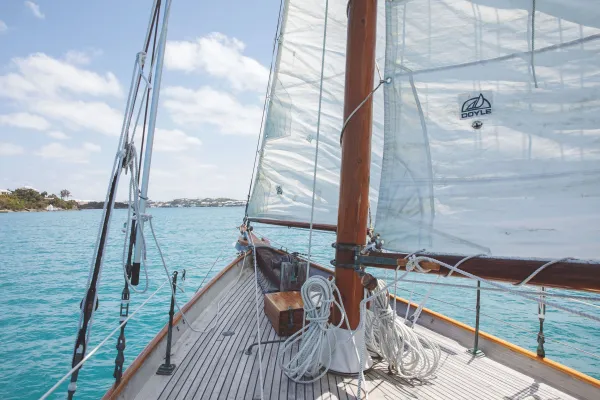 A bow of a sailboat on the water in Bermuda