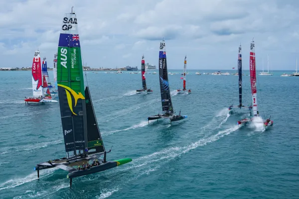 Boats racing in the Apex Bermuda Sail GP