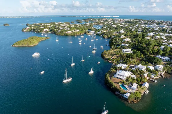 An aerial view of sailboats near Bermuda
