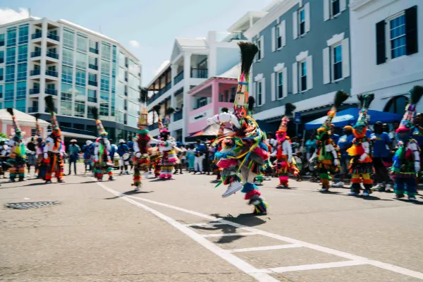 A Gombey troupe is dancing