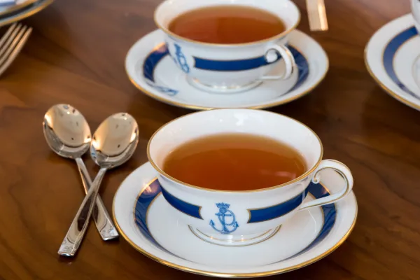 Two teacups on a table during afternoon tea in Bermuda
