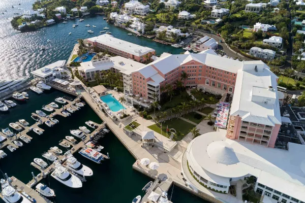Aerial view of the Hamilton Princess pools.