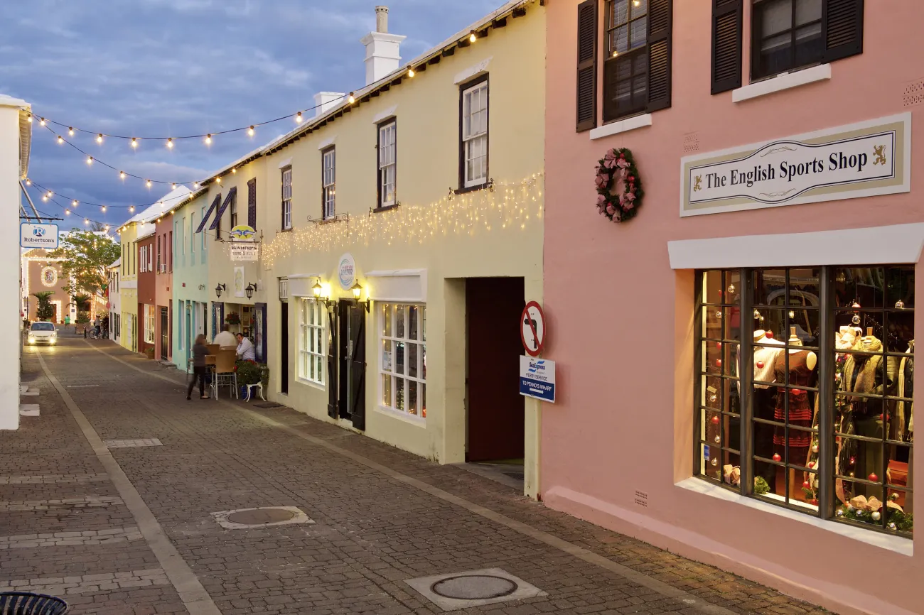 store fronts with white lights