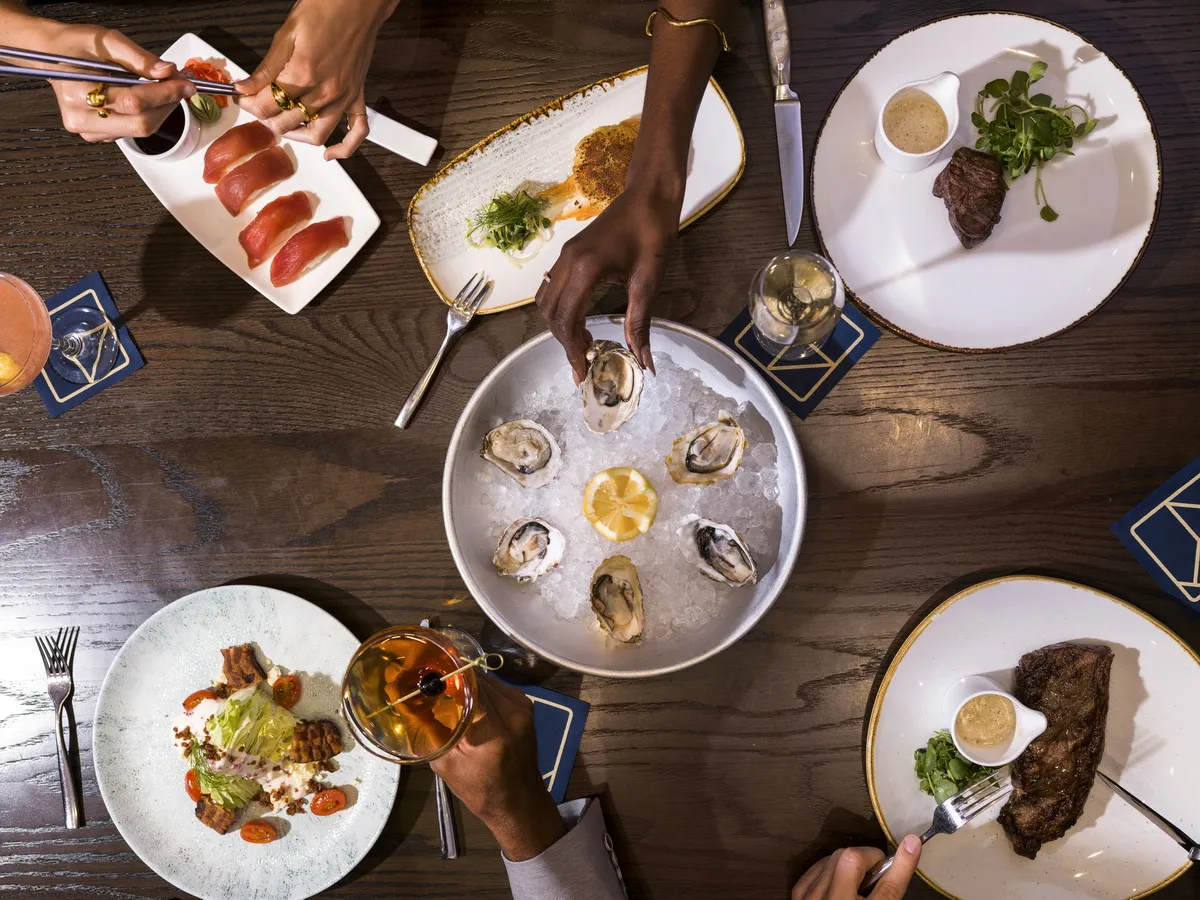 Table view of seafood at Intrepid.