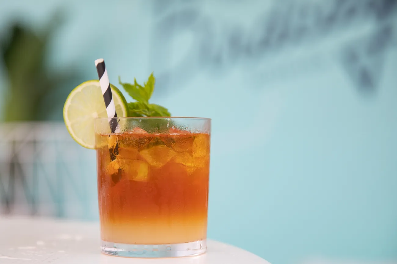 A close up of the Dark 'N Stormy with a blurred background.