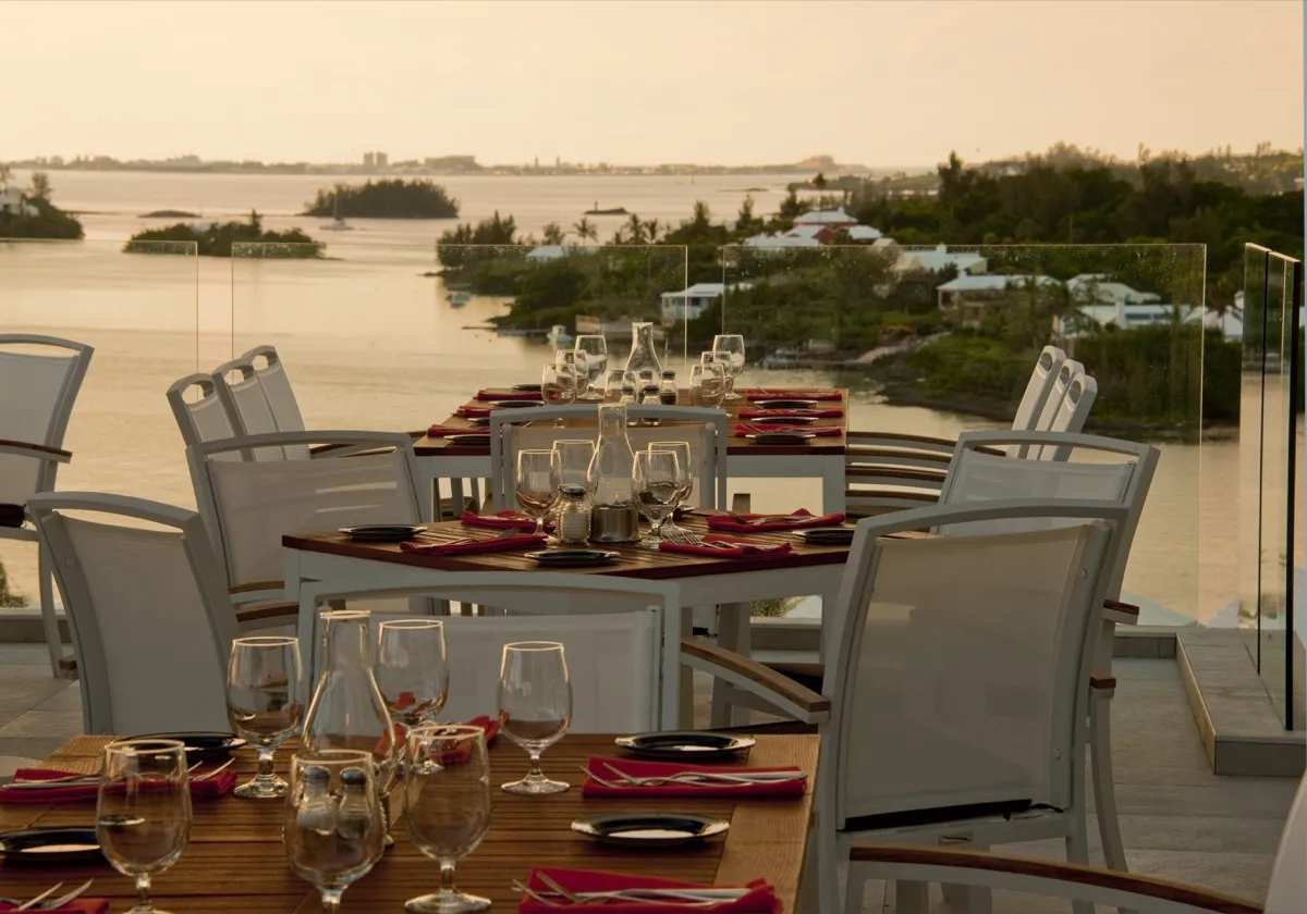 A water view of the Great Sound from Blu restaurant.