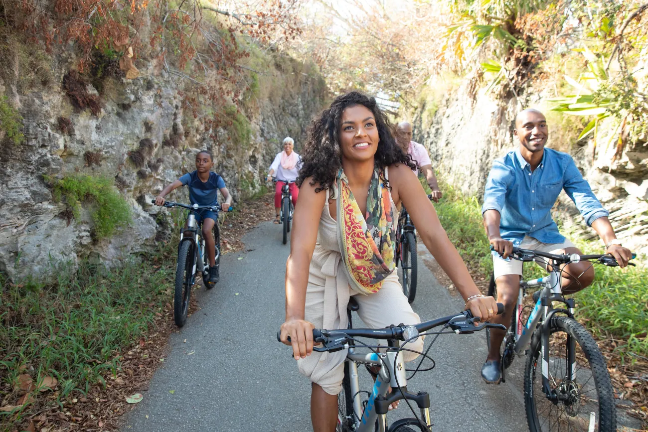 A family biking the Railway Trail in Bermuda