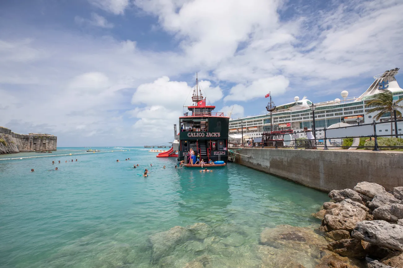 People swimming at Calico Jacks pirate ship