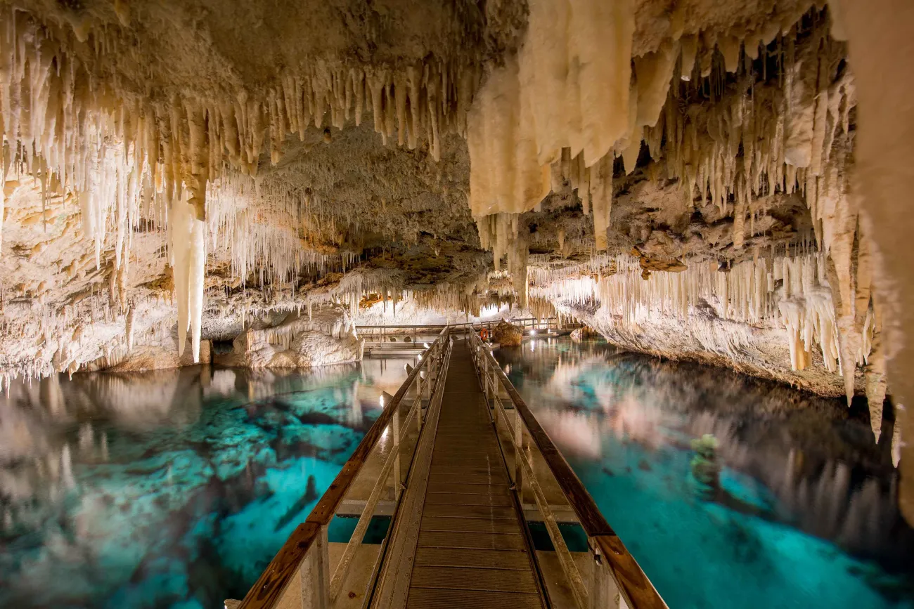 Wide view of Crystal Caves with no people. 