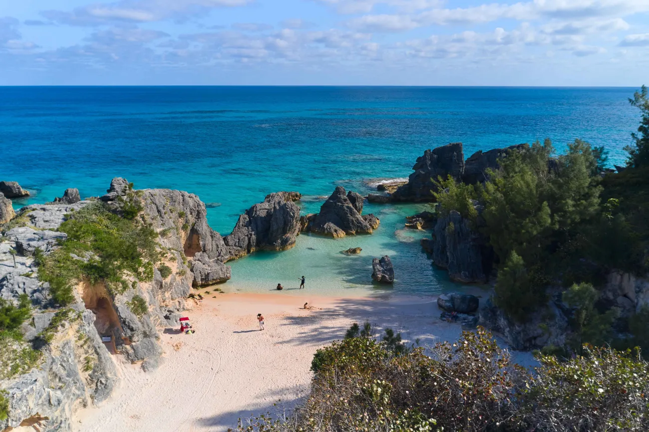 Aerial of the baby beach at Horseshoe Bay beach.