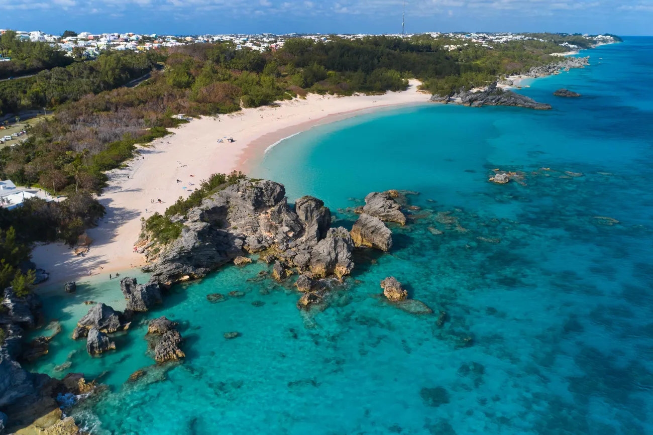 An aerial view of scenic Horseshoe Bay beach.