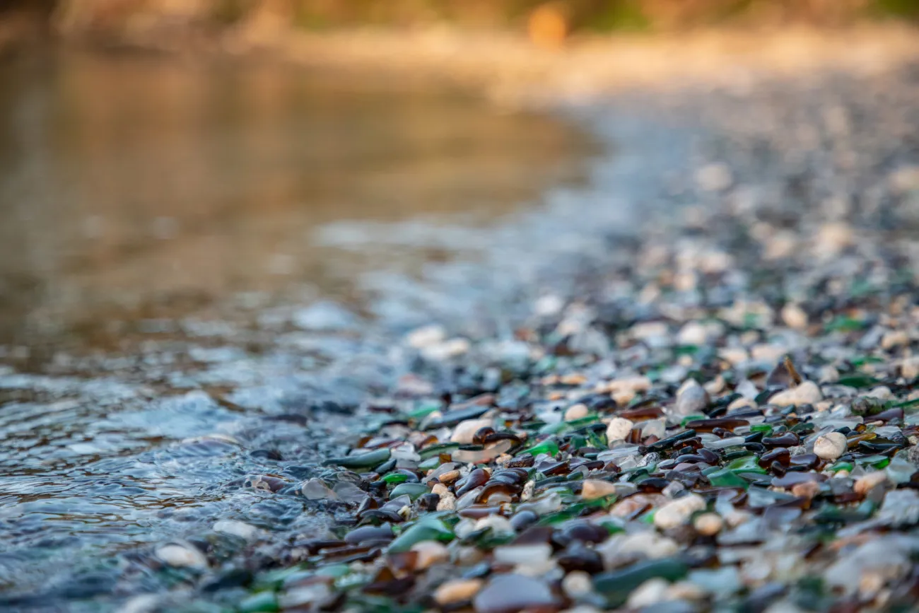 A close up view of Glass Beach in Sandy's Parish.
