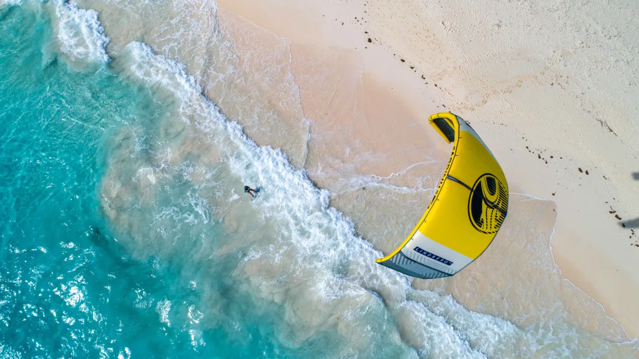 Bird's eye view of kite boarding.
