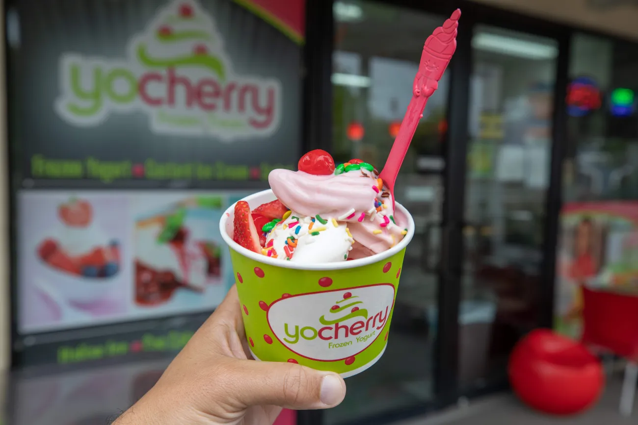 A close up of Yo Cherry Ice Cream.